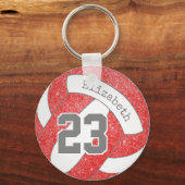 rode volleybaltas label met jersey nummer sleutelhanger (Voorkant)