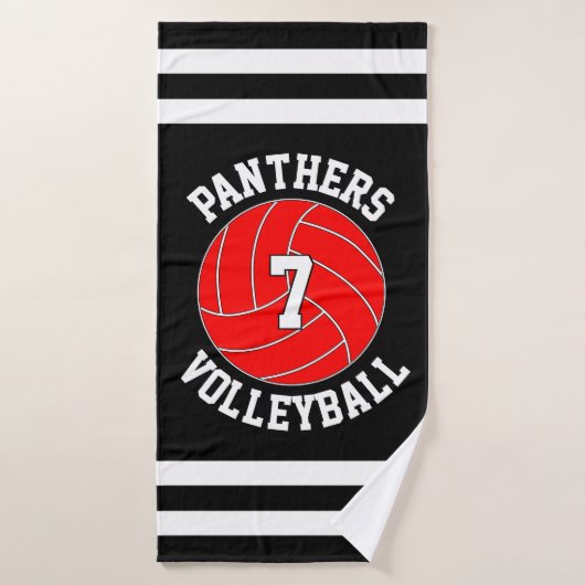 Rode Volleybalteamnaam en afspeelnummer Aangepast Badhanddoek (Badhanddoek)