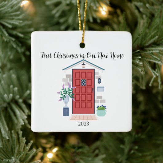 Rode voordeur Eerste Kerstmis in Ons Nieuwe Huis Keramisch Ornament (Boom)