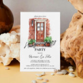 Rode voordeur en bakstenen huis opwarmen partij kaart