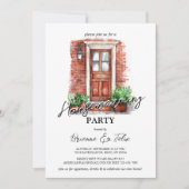 Rode voordeur en bakstenen huis opwarmen partij kaart (Voorkant)