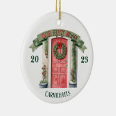 Rode voordeur gepersonaliseerd eerste huis kerst keramisch ornament (Rechts)