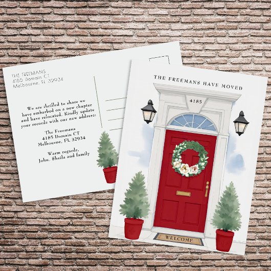 Rode voordeur verhuisbericht briefkaart