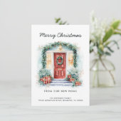 Rode voordeur Vrolijk kerstfeest van New Home Aankondiging (Staand voorkant)