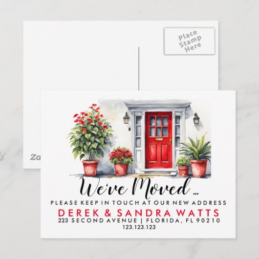 rode voordeur Wijzig adres huis Aankondigingskaart (Voorkant / Achterkant)
