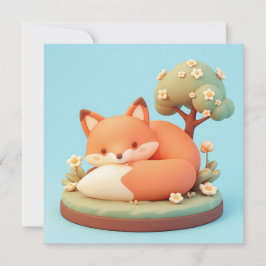 Rode Vos 3D Klei Stijl Bloem Boom Ansichtkaart