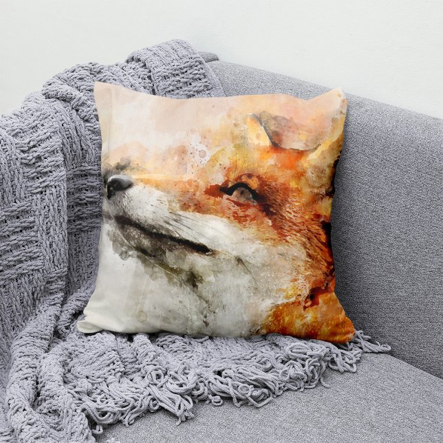 Rode Vos Aquarel Portret 01 Kussen (Red Fox Watercolor Portrait 01. Throw Pillow)