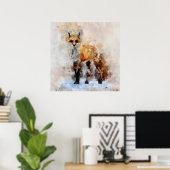 Rode Vos Aquarel Portret 02 Poster (Thuiskantoor)