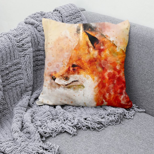 Rode Vos Aquarel Portret 03 Kussen (Red Fox Watercolor Portrait 03. Throw Pillow)