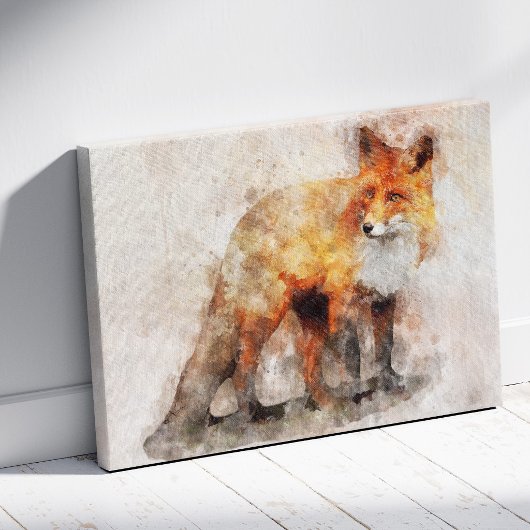 Rode Vos Aquarel Portret 04 Canvas Afdruk