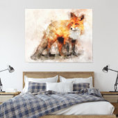 Rode Vos Aquarel Portret 04 Canvas Afdruk (Insitu (Slaapkamer))