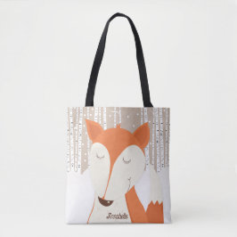 Rode vos berkenboom winterbos tote bag