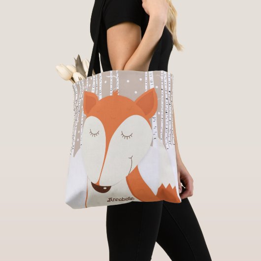 Rode vos berkenboom winterbos tote bag (Dichtbij)