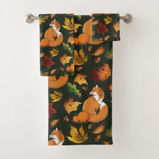 Rode vos bladeren eikel groen bad handdoek (Insitu)