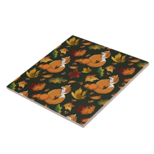 Rode vos bladeren eikel groen tegeltje (Zijkant)