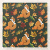 Rode vos bladeren eikels groen glazen onderzetter (Voorkant)