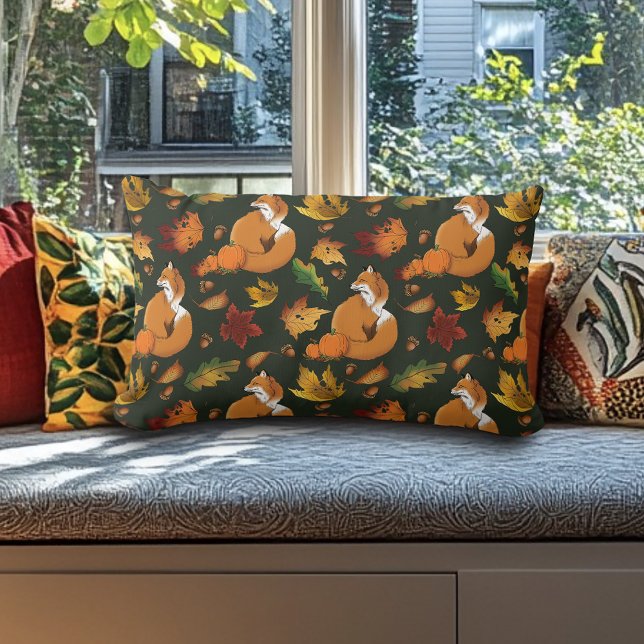 Rode vos bladeren eikels groen kussen (Creator heeft geüpload)