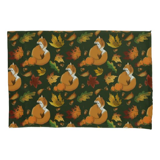 Rode vos bladeren eikels groen kussensloop (Voorkant)