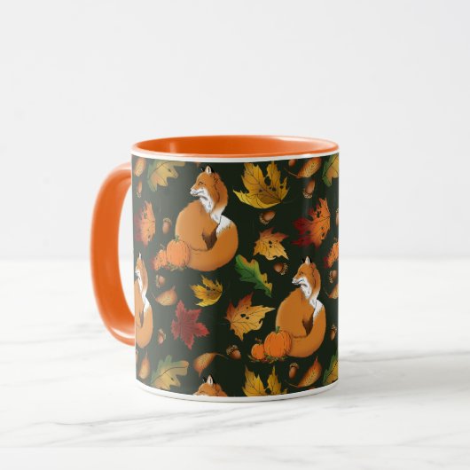 Rode vos bladeren eikels groen mok (Voorkant links)