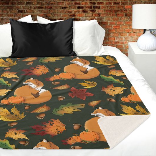 Rode vos bladeren eikels groen sherpa deken