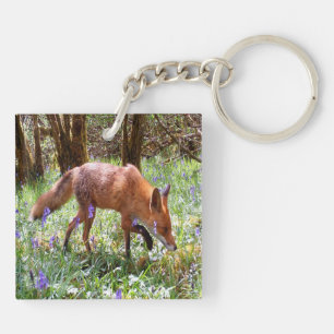 Rode Vos Blauwe Klokjes Bos Natuur Dieren Cadeau Sleutelhanger