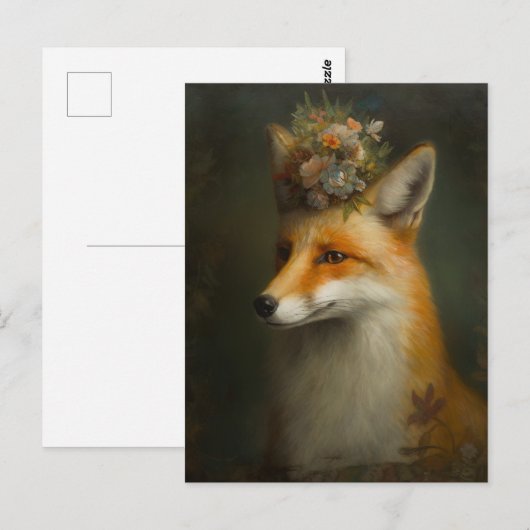 Rode vos bloemen op hoofd briefkaart (Voorkant / Achterkant)