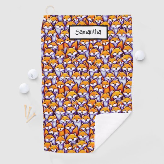Rode vos cartoon aangepaste naam schattige dieren  golfhanddoek (Insitu)