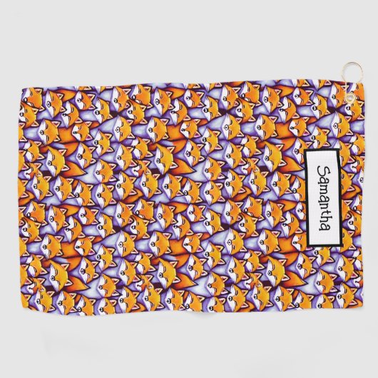 Rode vos cartoon aangepaste naam schattige dieren  golfhanddoek (Horizontaal)