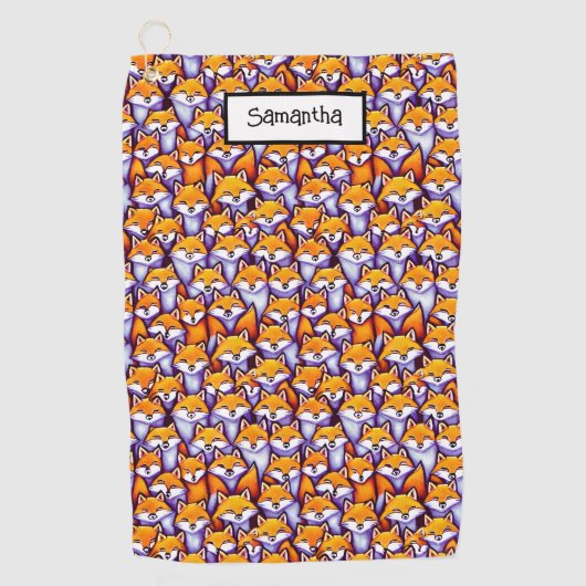 Rode vos cartoon aangepaste naam schattige dieren  golfhanddoek (Voorkant)