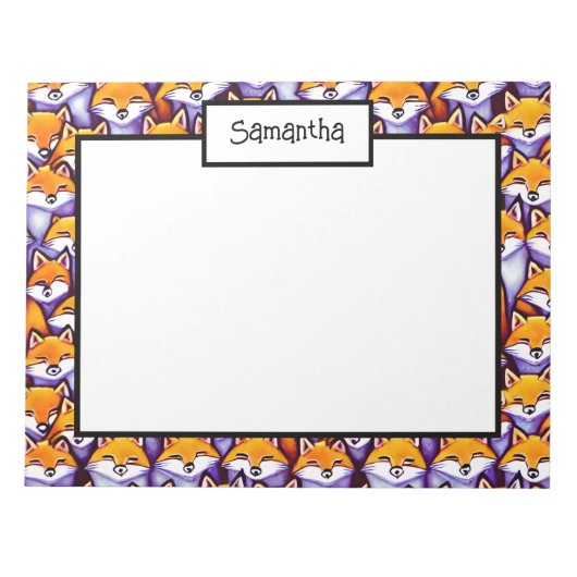 Rode vos cartoon DIY naam doodle collage kantoor Notitieblok (Voorkant)