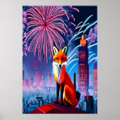 Rode vos en vuurwerk | AI Art Poster (Voorkant)
