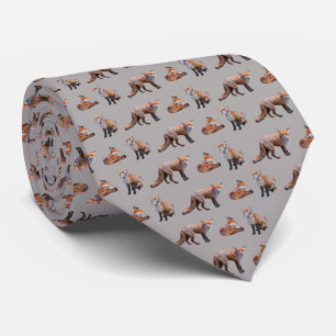 Rode Vos Frenzy Tie Dubbelzijdige Print (Grijs) Stropdas