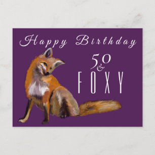 Rode vos Happy Fiftieth Birthday greeting Briefkaart