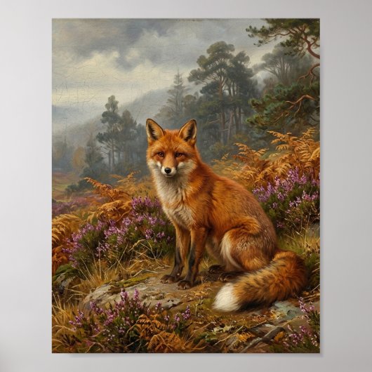Rode Vos Herfst Heide Boswelpen I Poster (Voorkant)