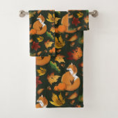 Rode Vos Herfstbladeren Eikels Groen Patroon Bad Handdoek (Insitu)