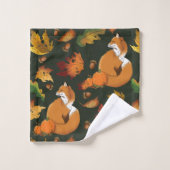 Rode Vos Herfstbladeren Eikels Groen Patroon Bad Handdoek (Wasdoekje)