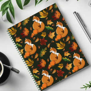 Rode Vos Herfstbladeren Eikels Groen Patroon Notitieboek