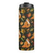 Rode Vos Herfstbladeren Eikels Groen Patroon Thermosbeker (Voorkant)