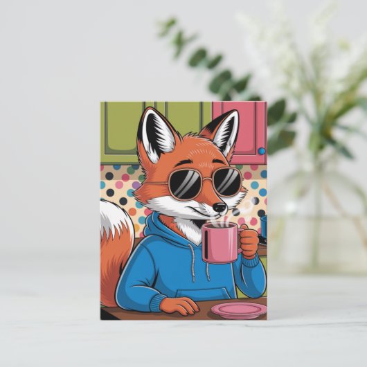 Rode vos in de keuken briefkaart (Staand voorkant)