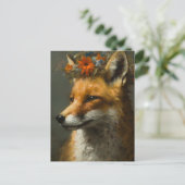 Rode vos in een bloemenkroon briefkaart (Staand voorkant)