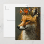 Rode vos in een bloemenkroon briefkaart (Voorkant / Achterkant)
