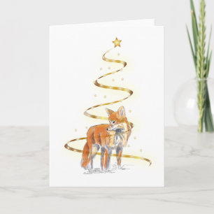 Rode Vos in een Kerstboom met Gouden Lint Kaart