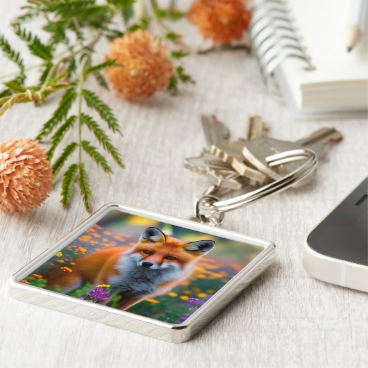 Rode vos in het wild sleutelhanger (Zijkant)