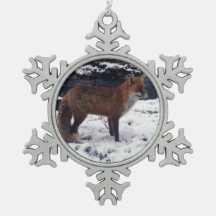 Rode Vos in Sneeuw Tin Sneeuwvlok Ornament