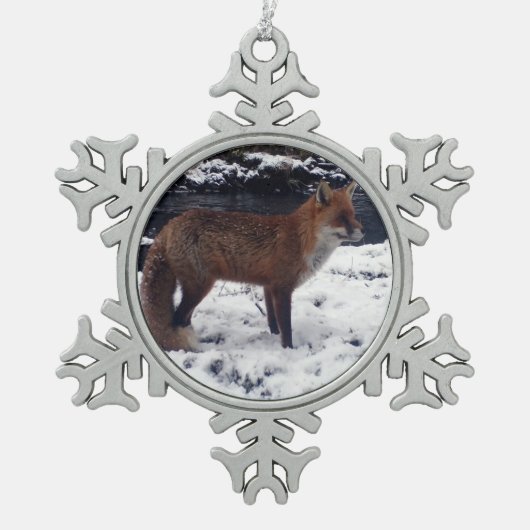 Rode Vos in Sneeuw Tin Sneeuwvlok Ornament (Voorkant)