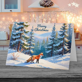 Rode Vos in Sneeuw Winterlandschap Prettig Kerstfe Feestdagen Kaart
