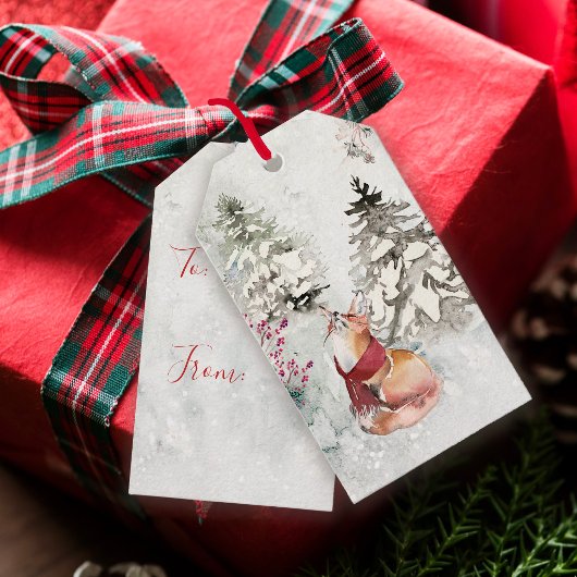 Rode Vos in Winter Wonderland Sneeuwsfeer Cadeaulabel