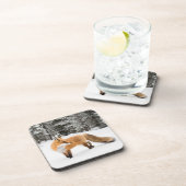 Rode vos in witte sneeuw bier onderzetter (Rechterzijde)