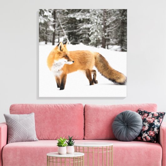 Rode vos in witte sneeuw canvas afdruk (Insitu (Woonkamer))