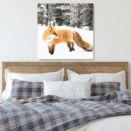 Rode vos in witte sneeuw canvas afdruk (Insitu (Slaapkamer))